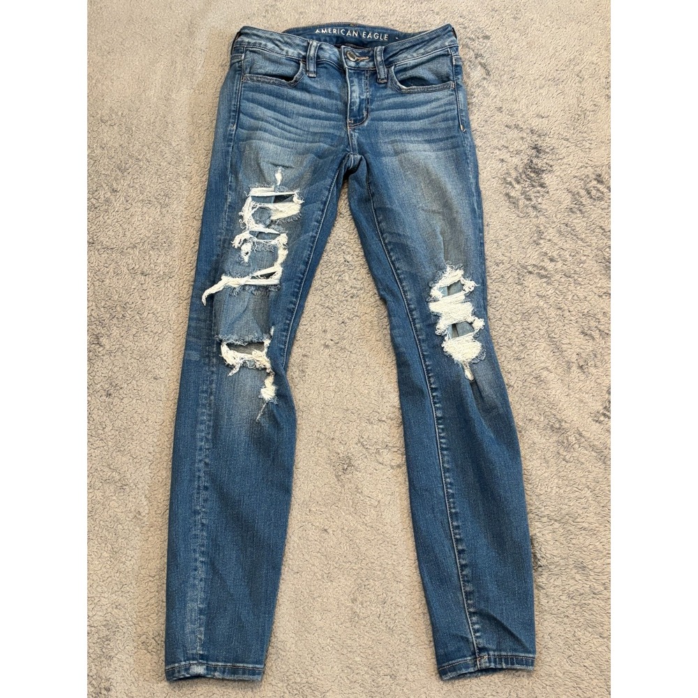 American Eagle Jegging Jeans Womens 4R Regular Blue Denim Distressed Tapered